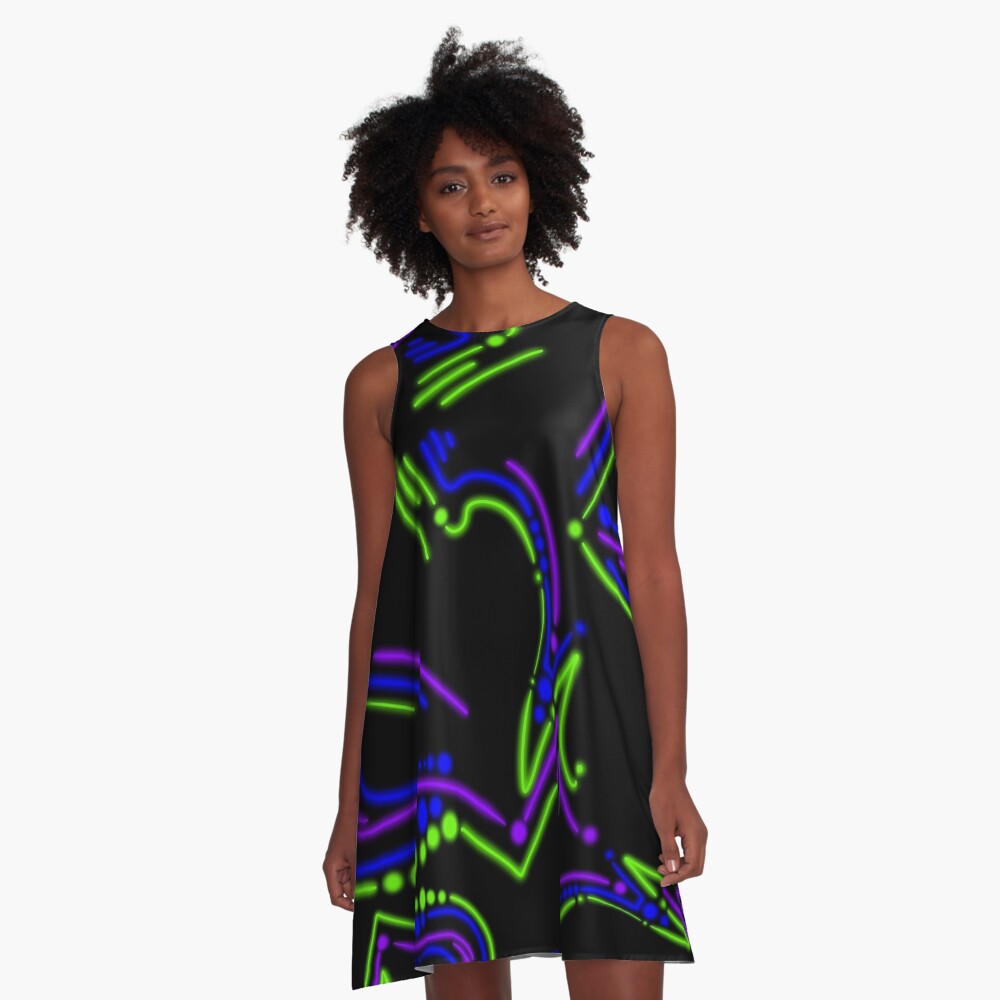 Neon Dreams Abstract Trippy Art Pattern A-Line Dress