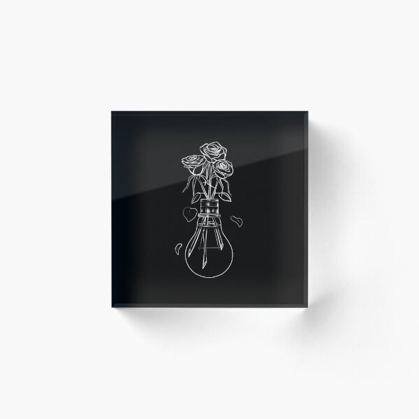 roses lightbulb - black Acrylic Block