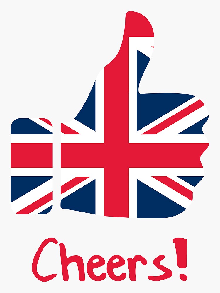 "Funny Coffee Mug Gift Cheers British Flag Thumb" Sticker by