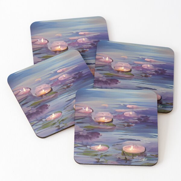 Item preview, Enchanting Pretty Modern Art Painting of Water Garden Candles - Lotus designed and sold by CattlettArt.