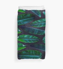 Banana Leaf Pattern Dark on Dark Blue Duvet Cover