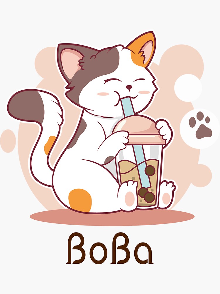 "Cat drinking boba milk, cute cat love bubble milk tea," Sticker by thaoxinhdep | Redbubble