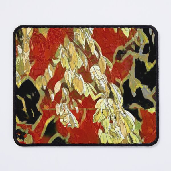 Item preview, leaves yellow, red, black background, anxiety of modernity, analogy, abstract art, line, spot, minimalism, designed and sold by Maria Mihailova.