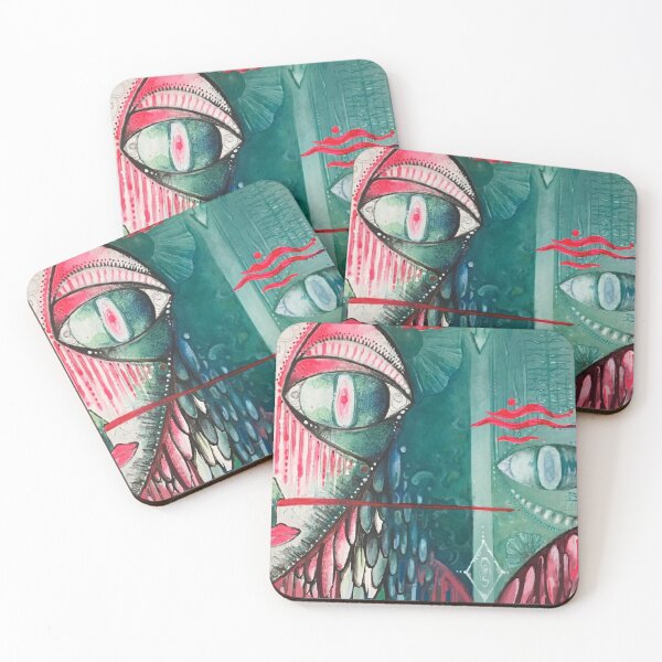 Item preview, Psychedelic visionary tribal alien mask under water sea designed and sold by Lunarjart.