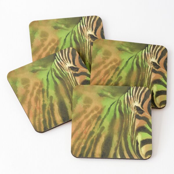 Item preview, Zebra fine art watercolor painting.  Green orange zebra decor fine art painting African animal zebra stripes artwork designed and sold by rfoxphoto.