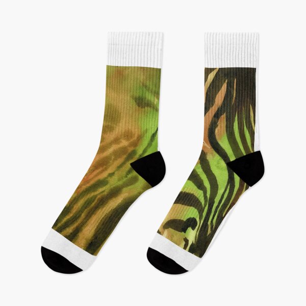 Item preview, Zebra fine art watercolor painting.  Green orange zebra decor fine art painting African animal zebra stripes artwork designed and sold by rfoxphoto.