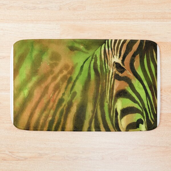 Item preview, Zebra fine art watercolor painting. Green orange zebra decor fine art painting African animal zebra stripes artwork designed and sold by rfoxphoto.