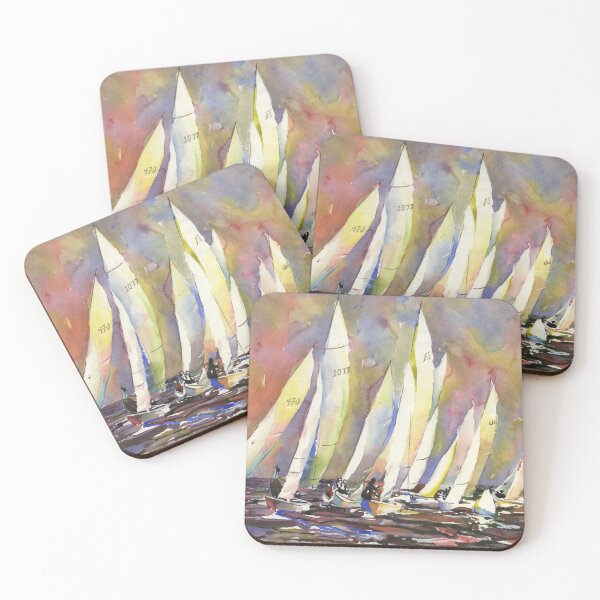 Item preview, Boats racing in regatta.  Sailing boats tacking around buoy in sailing regatta designed and sold by rfoxphoto.