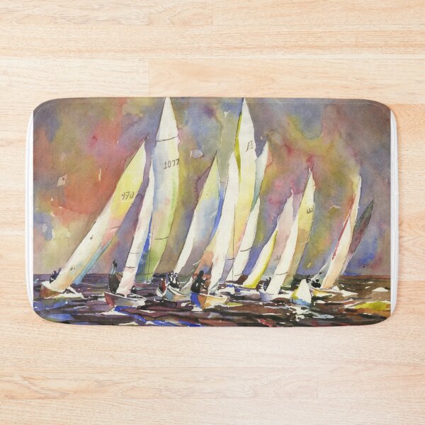Item preview, Boats racing in regatta.  Sailing boats tacking around buoy in sailing regatta designed and sold by rfoxphoto.