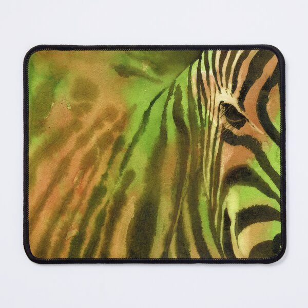 Item preview, Zebra fine art watercolor painting. Green orange zebra decor fine art painting African animal zebra stripes artwork designed and sold by rfoxphoto.