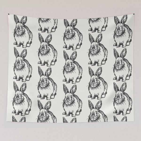 Item preview, Machine Embroidery, Monochrome Embroidered Rabbit, Stitch crafting, unique embroidered art designed and sold by RudolphBarnard.