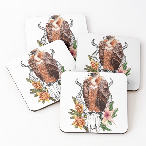 Item preview, Griffon vulture, skull, and corpse flower watercolor and ink illustration  designed and sold by RedFinchDesigns.
