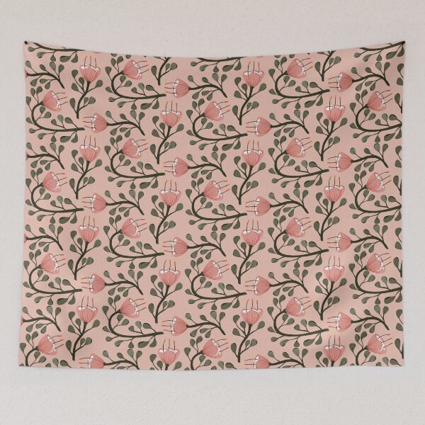 Item preview, Retro pastel paper cut style folk flower pattern designed and sold by wecouldall-be.