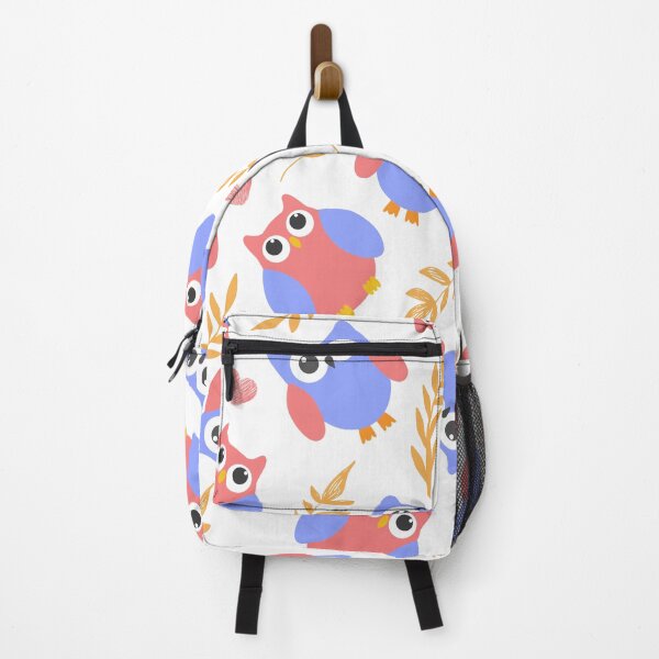 Item preview, Colorful Owls with Leaves (blue-red) designed and sold by Dorina Larsdotter.