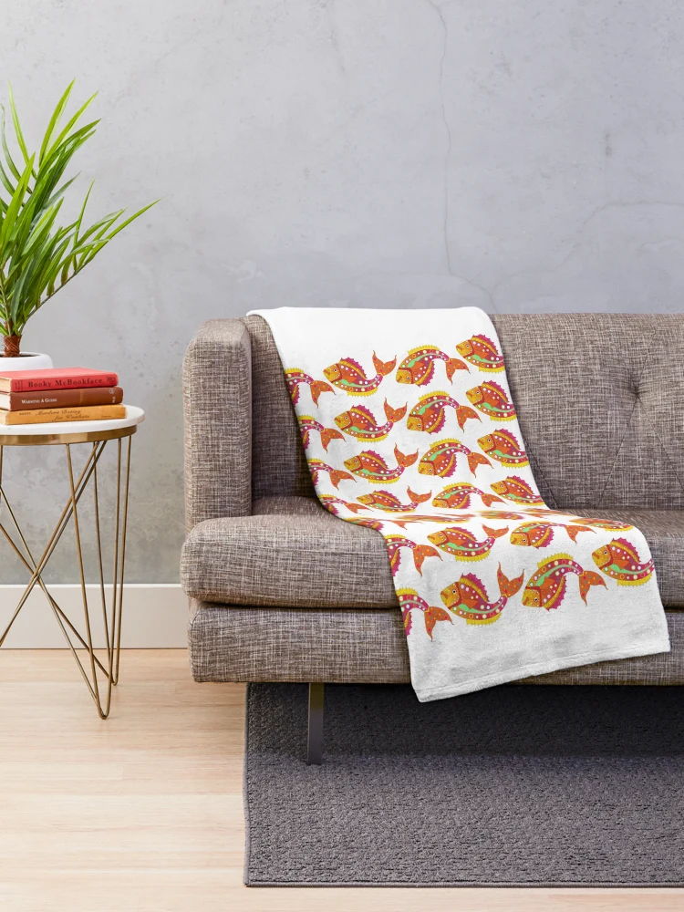 Aperçu 2 sur 6. Plaid avec l'œuvre Poisson-Poisson créée et vendue par Randa-2511.