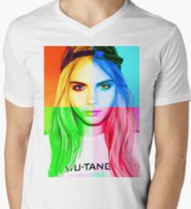 Camiseta para hombre de cuello en v Retrato de lápiz Cara Delevingne 3