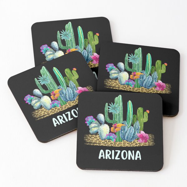 Item preview, Arizona Watercolor Flowering Saguaro Cactus in the Desert on a Leopard Background Souvenir of Arizona designed and sold by FazCreations.
