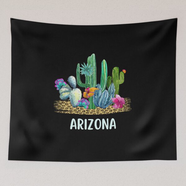 Item preview, Arizona Watercolor Flowering Saguaro Cactus in the Desert on a Leopard Background Souvenir of Arizona designed and sold by FazCreations.