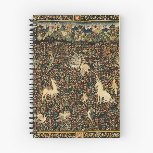 Item preview, UNICORN AND MEDIEVAL BESTIARY Forest Animals,Millefleurs Red Brown Green Floral Tapestry designed and sold by BulganLumini.