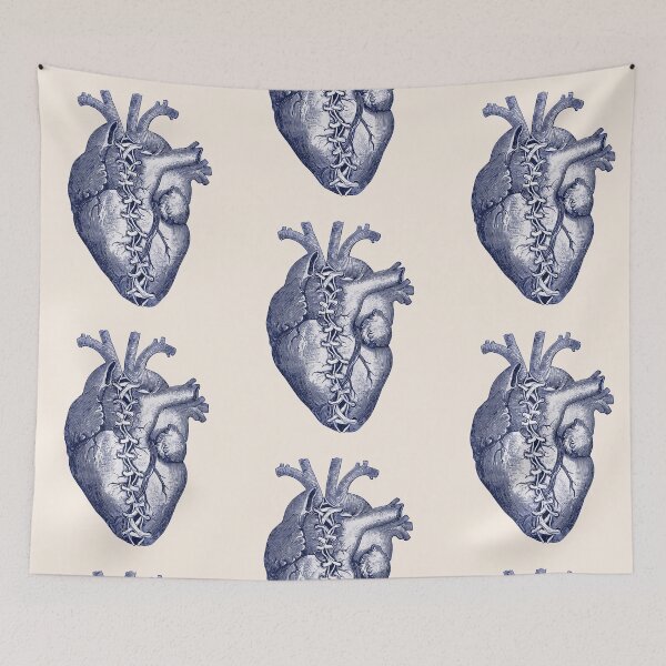 Item preview, Blue Broken heart, human heart illustration art, with laces, tied heart, sewn heart designed and sold by Collagedream.