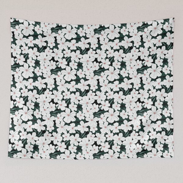 Item preview, White and red flowers on green leaves designed and sold by AdamFahey.