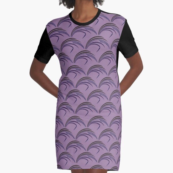 Japanese Purple Leaf Floral Pattern Graphic T-Shirt Dress