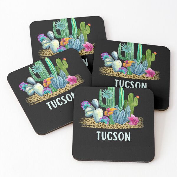 Item preview, Tucson Arizona Watercolor Flowering Saguaro Cactus in the Desert on a Leopard Background Souvenir of Tucson designed and sold by FazCreations.