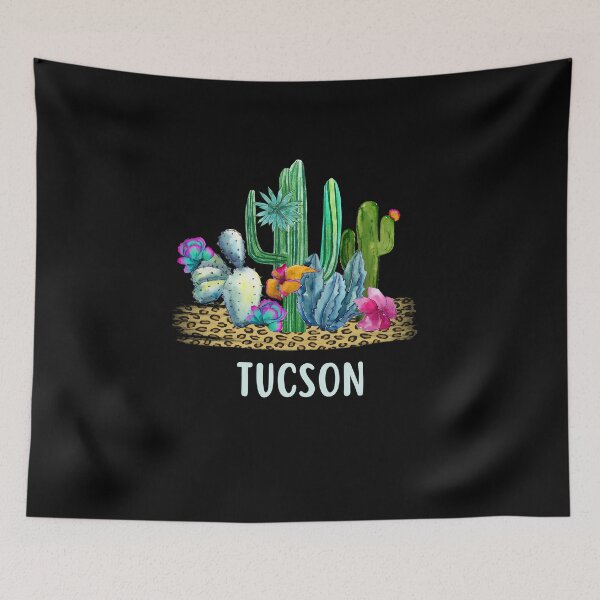 Item preview, Tucson Arizona Watercolor Flowering Saguaro Cactus in the Desert on a Leopard Background Souvenir of Tucson designed and sold by FazCreations.