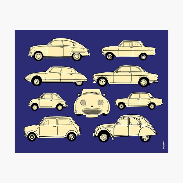 Classic Retro Cars Collection (Blue bg.) Photographic Print