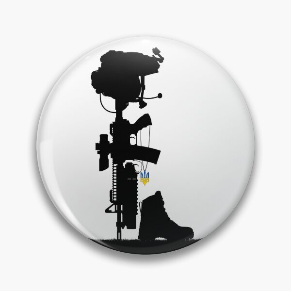 Artikelvorschau, Patriot Soldaten Denkmal in der Ukraine Russland konflikt mit dem ukrainischen Nationalsymbol, Wappen des ukrainisches Staatswappens und der Flagge der Ukraine entworfen und verkauft von Marcin Adrian.