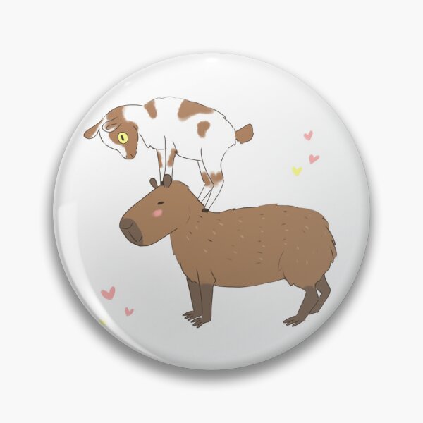 Item preview, capybara with a baby goat friend standing on its head - a cute cartoon capybara chilling designed and sold by Yarafantasyart.