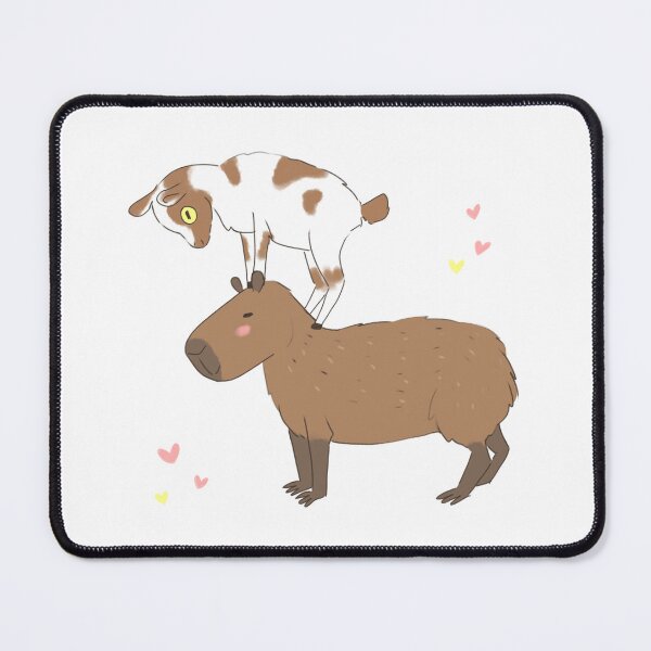 Item preview, capybara with a baby goat friend standing on its head - a cute cartoon capybara chilling designed and sold by Yarafantasyart.