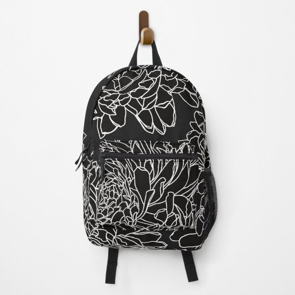 Item preview, The beautiful pattern with White lineart dahlias on black background designed and sold by marina63.