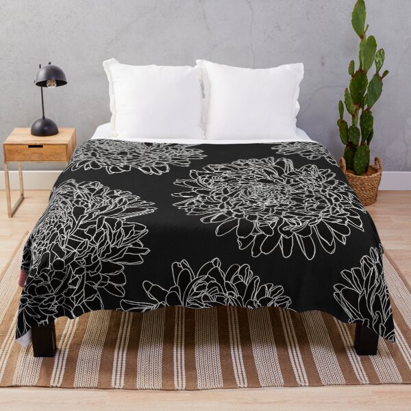 Item preview, The beautiful pattern with White lineart dahlias on black background designed and sold by marina63.
