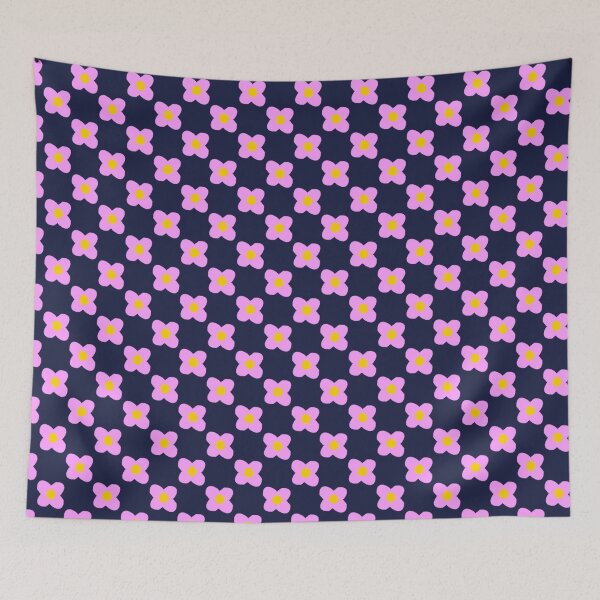 Item preview, Retro Pink Flower Polka Dots on Navy Background designed and sold by MarcyBrennanArt.