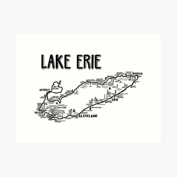 Lake Erie, United States, Lake Essentials, Latitude & Longitude, Lantern Press Artwork, Size: 12 x 18 Art Print