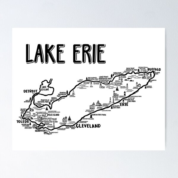 Item preview, Lake Erie Map  designed and sold by fiberandgloss.