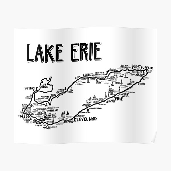 Lake Erie Map Poster For Sale By Fiberandgloss Redbubble   Poster,504x498,f8f8f8 Pad,600x600,f8f8f8 