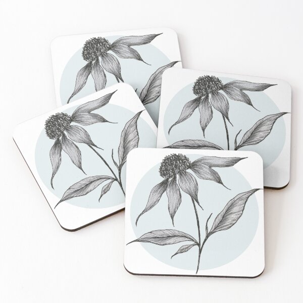 Item preview, Handdrawn Wildflower/ Echinacea/ Coneflower with duck egg blue background designed and sold by artbyminakshi.