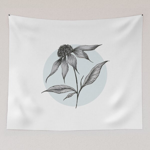 Item preview, Handdrawn Wildflower/ Echinacea/ Coneflower with duck egg blue background designed and sold by artbyminakshi.