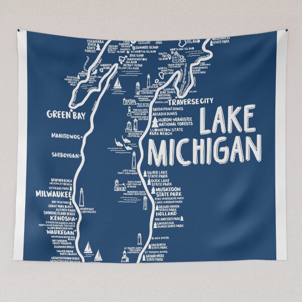 Item preview, Lake Michigan Map  designed and sold by fiberandgloss.