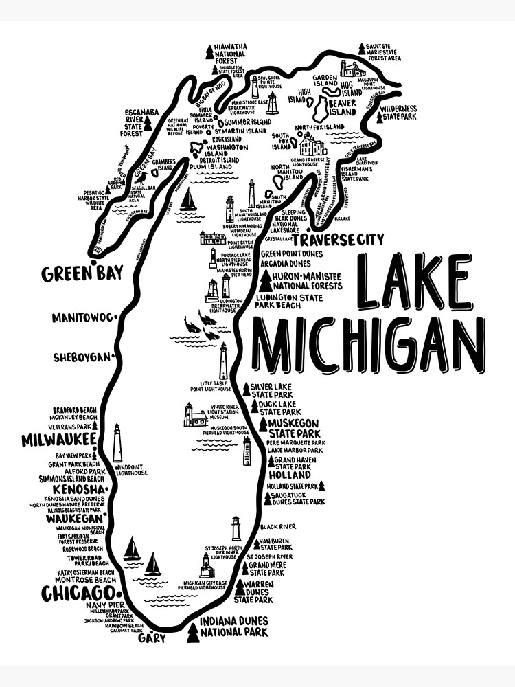 "Lake Michigan Map " Poster by fiberandgloss Redbubble