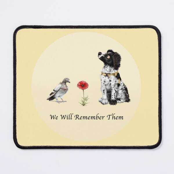 Item preview, We Will Remember Them - Remembrance Day | B Cartoon Springer Spaniel and Carrier Pigeon designed and sold by Snootrac.