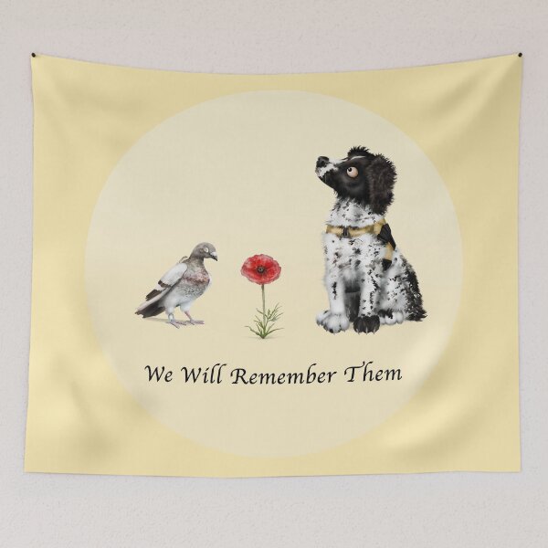 Item preview, We Will Remember Them - Remembrance Day | B Cartoon Springer Spaniel and Carrier Pigeon  designed and sold by Snootrac.