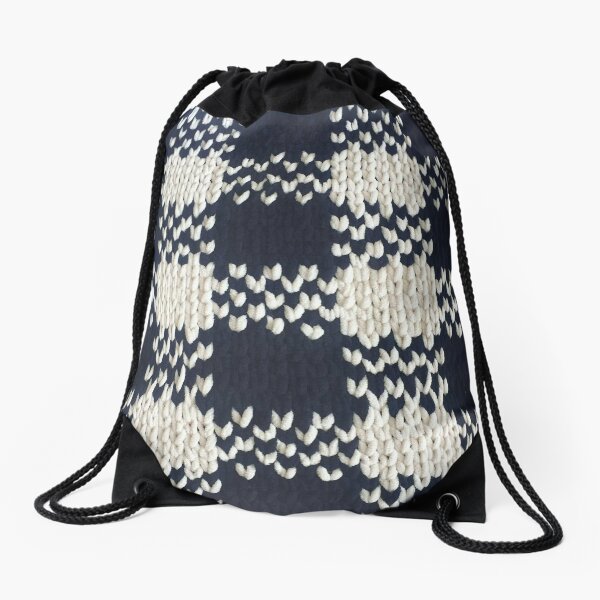 Buffalo Plaid Knit Drawstring Bag