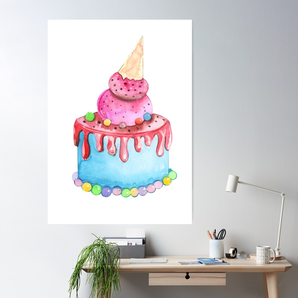Happy Birthday Poster Background with Cake. Vector Illustration Stock  Vector | Adobe Stock