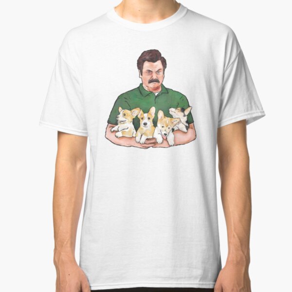 Ron Swanson Holding Corgi Puppies Classic T-Shirt