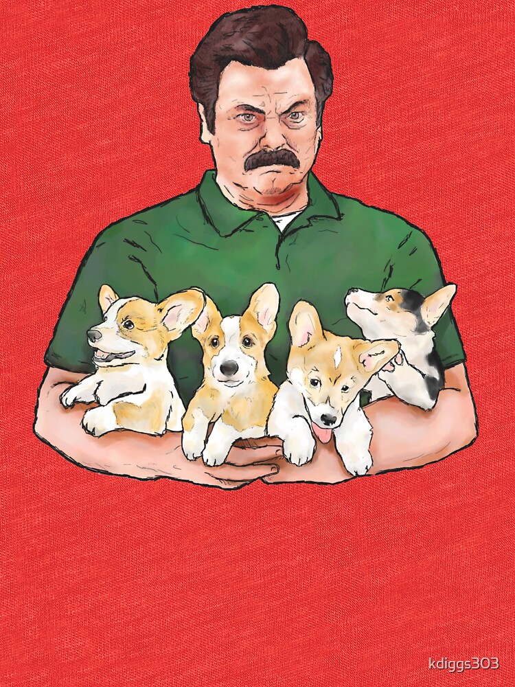 Ron Swanson Holding Corgi Puppies by kdiggs303