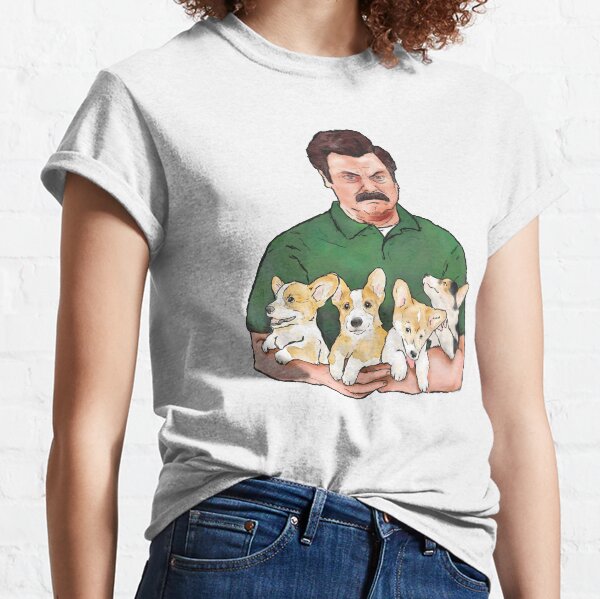 Ron Swanson Holding Corgi Puppies Classic T-Shirt