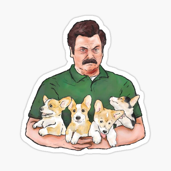 Item preview, Ron Swanson Holding Corgi Puppies designed and sold by kdiggs303.